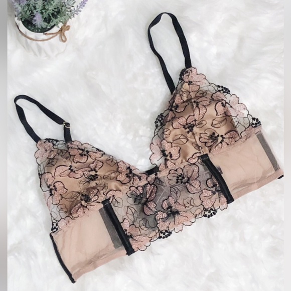 Victoria's Secret Other - Victoria’s Secret Nude and Black Floral Mesh Boned Bra